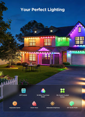 200ft RGBTW Permanent Outdoor Eave Lights, 85 Scene Modes, IP66 Waterproof, Works with Alexa