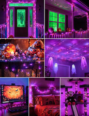39FT 100 LED Purple Halloween Mini String Lights for Haunted House Ghost, 8 Lighting Modes
