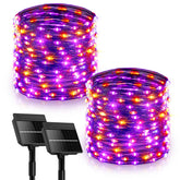 2 Pack 66ft 200 LED Solar Powered Halloween Lights for Halloween, Orange & Purple, 8 Modes