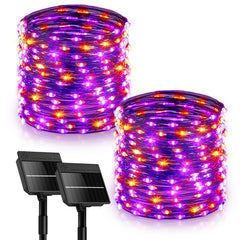 2 Pack 66ft 200 LED Solar Powered Halloween Lights for Halloween, Orange & Purple, 8 Modes