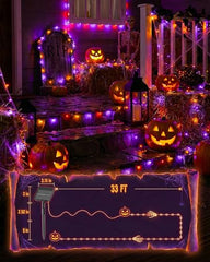 4 Pack Total 132ft 400 LED Solar Powered Halloween Lights for Halloween, Orange & Purple, 8 Modes