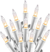 20ft 100 Count Clear Incandescent Bulb Mini Christmas Lights Set, White Wire