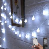 White Mini Globe Fairy String Lights for Xmas Room Decor, Plug in, 8 Modes with Remote