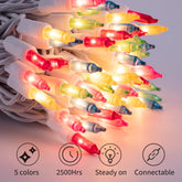 26.5ft 100 Count Pink & Multicolor Incandescent Bulb Mini String Lights for Christmas Easter Day, White Wire