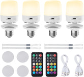 4 Pack E26 Rechargeable Battery Backup Light Bulbs with Remote and Timer for Lamps Sconces Camping