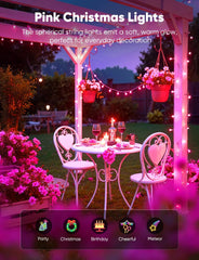 Pink Mini Globe Fairy String Lights for Valentine's Day Engagement Dating, Plug in, 8 Modes with Remote