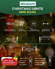 100 Count 20 Feet Warm White Incandescent Bulb Mini String Lights for Christmas, Green Wire