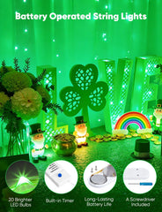 12 Pack 7ft 20 LED Silver Wire Fairy Lights with 8 Modes for St Patricks Day, Green