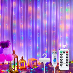 Multicolor 300 LED Dimmable Twinkle Fairy Curtain Lights with Remote and Timer, USB Powered