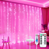 Pink 300 LED Dimmable Twinkle Fairy Curtain Lights with Remote and Timer, USB Powered