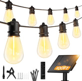 100FT Solar Powered 31+2LED S14 Shatterproof Bulb Outdoor String Lights for Yard, 3 Modes