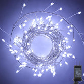 10Ft 200LED Plug in Cluster Silver Wire String Lights for Ceiling Bedroom Wreath, Pure White