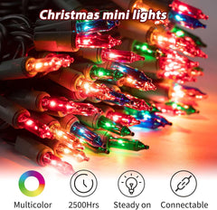 100 Count 25 Feet Multicolor Incandescent Bulb Mini String Lights for Christmas