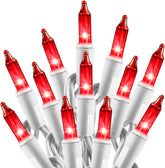 25ft 100 Count Red Incandescent Bulb Mini String Lights for Christmas Valentine's Day, White Wire
