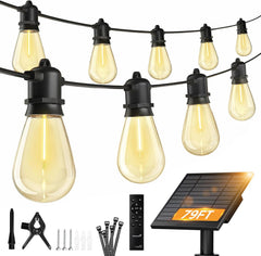 79FT 24 LED S14 Solar Powered Bulbs String Lights for Outside, Yard, Camping