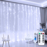 White 300 LED Dimmable Twinkle Fairy Curtain Lights with Remote and Timer, USB Powered