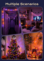 33Ft 100LEDs Plug in Halloween String Lights on Black Wire for Party Haunted House, Orange & Purple