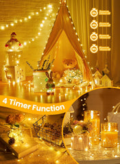 66 Feet 200 Led Plug in Christmas Silver Wire Light Twinkle Lights for Garden Party, 8 Modes & Timer