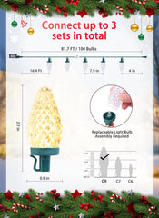 81 Feet 100 LED C9 Christmas String Lights with Timer & 8 Lighting Mode, Warm White