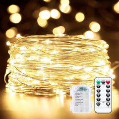 33Ft 100 LED Battery Operated Waterproof Silver Wire String Lights for DIY Party Decor