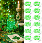 12 Pack 7ft 20 LED Silver Wire Fairy Lights with 8 Modes for St Patricks Day, Green