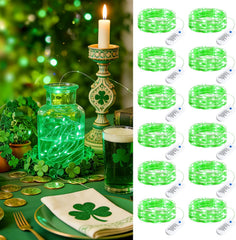12 Pack 7ft 20 LED Silver Wire Fairy Lights with 8 Modes for St Patricks Day, Green
