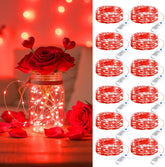12 Pack 7ft 20 LED Silver Wire Fairy Lights with 8 Modes for Christmas Valentine, Red