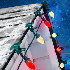 68 Feet C9 100 LED Christmas Strawberry String Lights with 100 Spring Clamps, Red & Warm White
