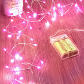 5 Ft 60 LED Battery Operated Firecracker Silver Wire String Lights for Valentine's Day, Pink