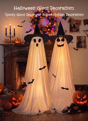 2 Pack Outdoor Waterproof Battery Operated Light Up Halloween 2 Witch Hat Ghost Decorations