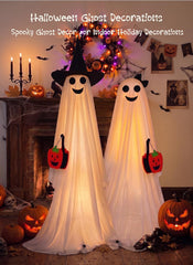 2 Pack Outdoor Halloween Light Up Pumpkin Bucket Ghost Decorations, 8 Modes, Remote & Timer
