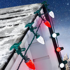 68 Feet C9 100 LED Christmas Strawberry String Lights with 100 Spring Clamps, Red & Pure White