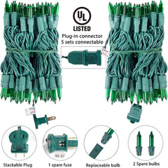100 Count 27 Feet Plug in Incandescent Bulb Green Fairy Lights for St. Patrick's Day, Green Wire