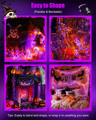 5ft 60LED Battery Operated Firecracker Twinkle String Fairy Lights for Halloween Party, Orange & Purple