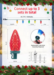 81 Feet 100 LED C9 Christmas String Lights with Timer & 8 Lighting Mode, Multicolor