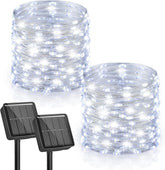 2 Pack Total 66 FT 200 LED Solar Fairy Lights with 8 Modes for Christmas Garden, Cool White