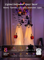 2 Pack Outdoor Halloween Light Up Pumpkin Bucket Ghost Decorations, 8 Modes, Remote & Timer