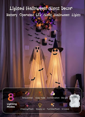 2 Pack Light Up Battery Operated Halloween Ghosts Outdoor Decorations, 8 Modes, Remote & Timer