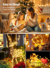 66ft 200 LED USB Plug in Silver Wire String Lights with Remote, 8 Modes, Warm White