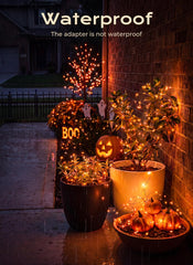 Orange Fairy Lights Plug in, Thanksgiving Fall Decorations, 33FT 100LEDs Halloween String Lights, Waterproof Black Wire Lights for Home Party Ghost Haunted House Indoor Outdoor Halloween Decorations
