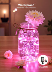 Pink Fairy Lights Plug in, 33Ft 100 LEDs Waterproof Silver Wire Firefly Valentine's Lights, Adaptor Included, Starry String Lights for Wedding Indoor Outdoor Patio Garden Valentine's Day Decoration