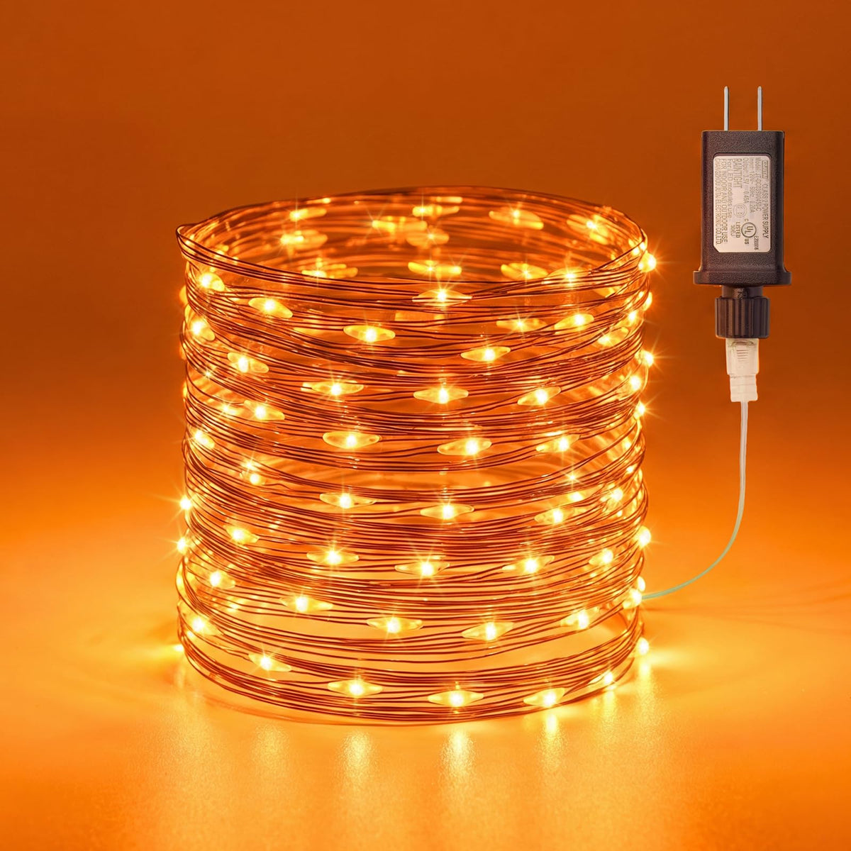 Orange Fairy Lights Plug in, Thanksgiving Fall Decorations, 33FT 100LEDs Halloween String Lights, Waterproof Black Wire Lights for Home Party Ghost Haunted House Indoor Outdoor Halloween Decorations