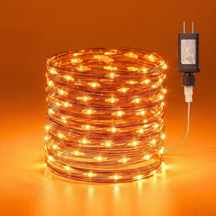 Orange Fairy Lights Plug in, Thanksgiving Fall Decorations, 33FT 100LEDs Halloween String Lights, Waterproof Black Wire Lights for Home Party Ghost Haunted House Indoor Outdoor Halloween Decorations