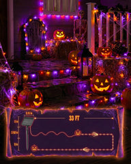 2 Pack 66ft 200 LED Solar Powered Halloween Lights for Halloween, Orange & Purple, 8 Modes