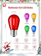 Minetom S14 LED Christmas Replacement Light Bulbs, UL Listed, 1 Watt E26 Medium Base Plastic Shatterproof LED Edison Bulbs, Easily Screw in Strings Spools Strands, Multicolor, 50 Pack|B0D8STLFJZ