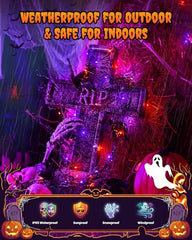 4 Pack Total 132ft 400 LED Solar Powered Halloween Lights for Halloween, Orange & Purple, 8 Modes