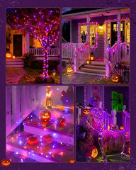 4 Pack Total 132ft 400 LED Solar Powered Halloween Lights for Halloween, Orange & Purple, 8 Modes