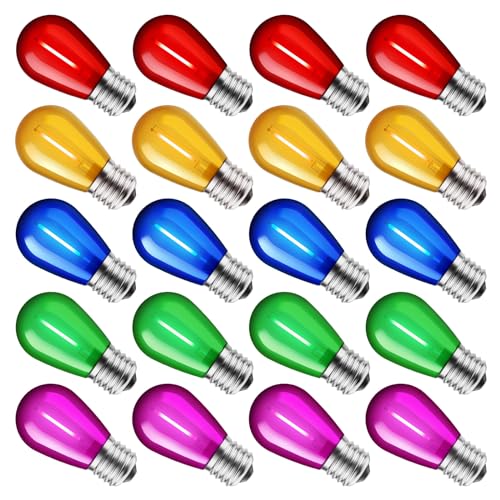 Minetom S14 LED Christmas Replacement Light Bulbs, UL Listed, 1 Watt E26 Medium Base Plastic Shatterproof LED Edison Bulbs, Easily Screw in Strings Spools Strands, Multicolor, 50 Pack|B0D8STLFJZ