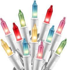 26.5ft 100 Count Pink & Multicolor Incandescent Bulb Mini String Lights for Christmas Easter Day, White Wire