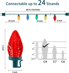 68 Feet C9 100 LED Christmas Strawberry String Lights with 100 Spring Clamps, Multicolor